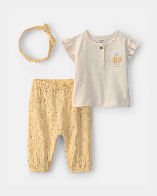 Carter's Baby Girl 3-Piece Bee Top & Pant Set - Yellow