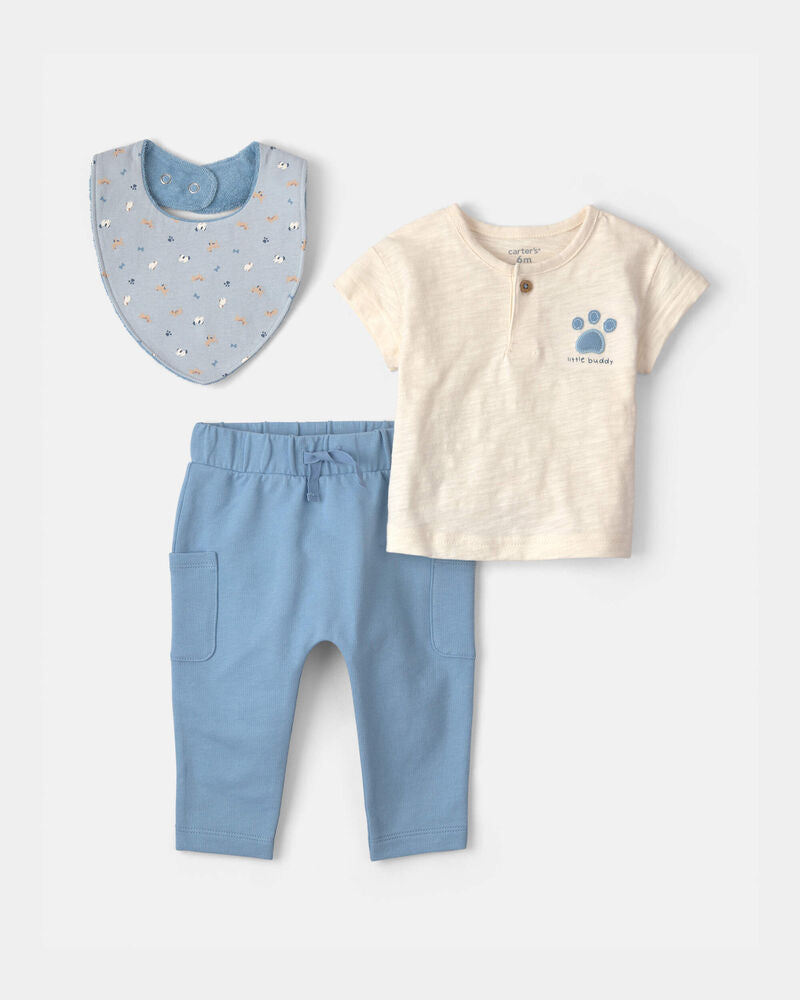 Carter's Baby Boy 3-Piece Paw Print Top & Pant Set - Blue