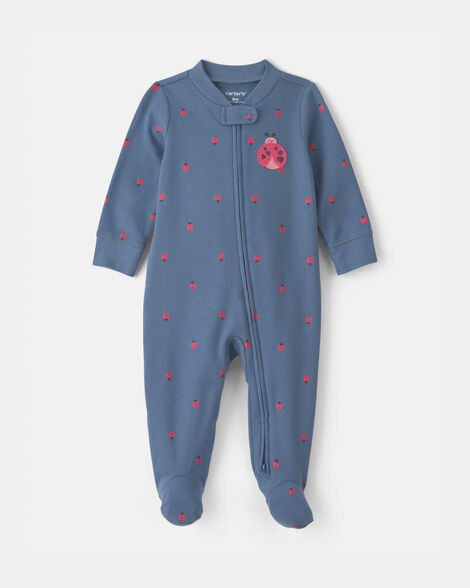 Carter's Baby Girl Ladybug 100% Cotton 2-Way Zip Sleep & Play Pajamas - Blue