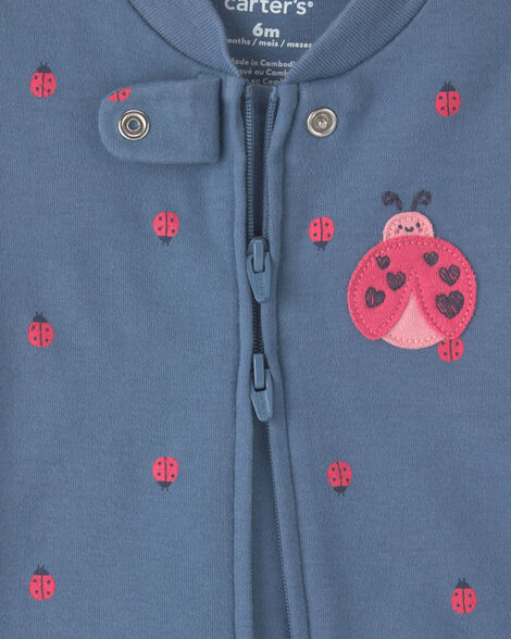 Carter's Baby Girl Ladybug 100% Cotton 2-Way Zip Sleep & Play Pajamas - Blue