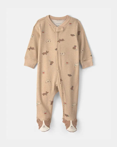 Carter's Baby Dog Cotton 2-Way Zip Sleep & Play Pajamas - Brown