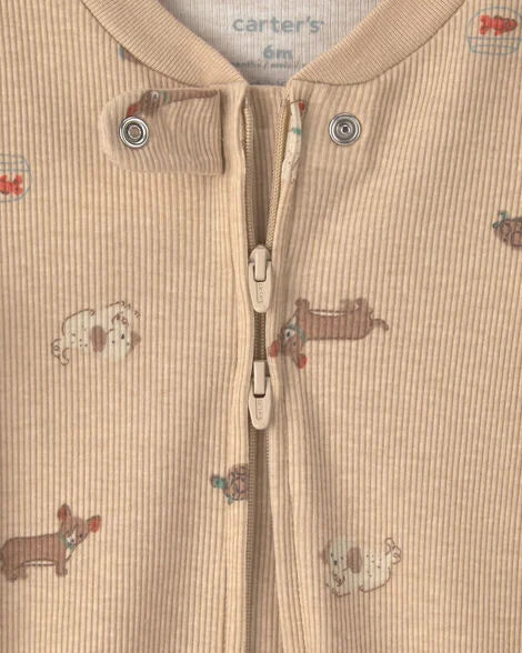 Carter's Baby Dog Cotton 2-Way Zip Sleep & Play Pajamas - Brown