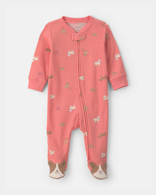 Carter's Baby Girl Dog Foot Art Snug Fit Sleeper - Pink