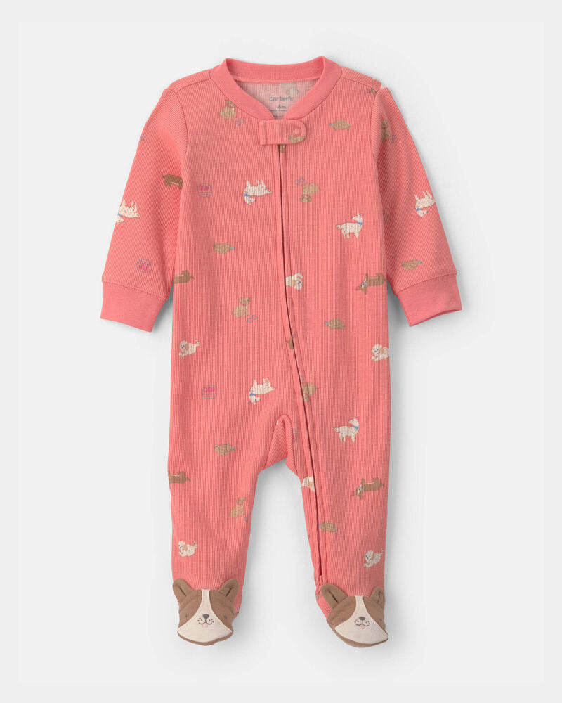 Carter's Baby Girl Dog Foot Art Snug Fit Sleeper - Pink