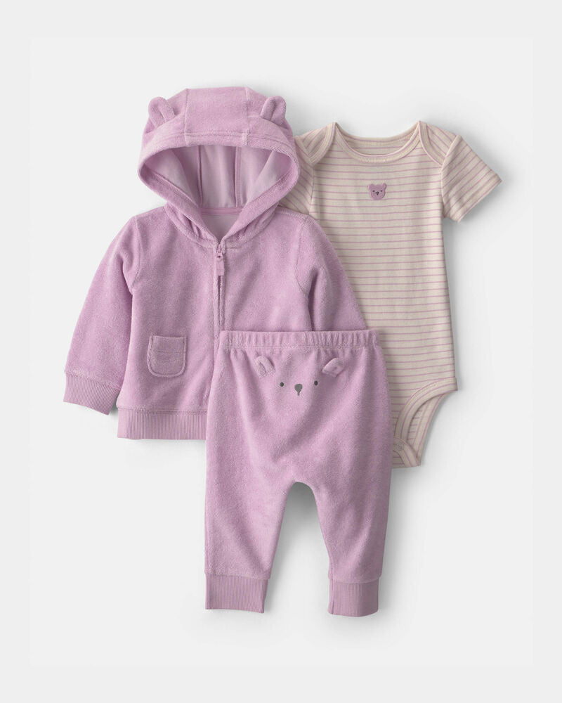 Carter's Baby Girl 3-Piece Bear Terry Layering Set - Purple
