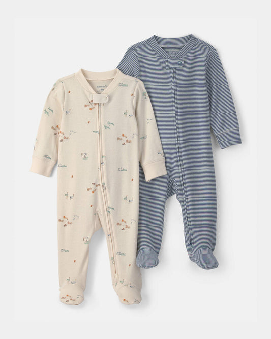 Carter's Baby Boy 2-Pack Safari Snug Fit Sleepers - Blue/Ivory