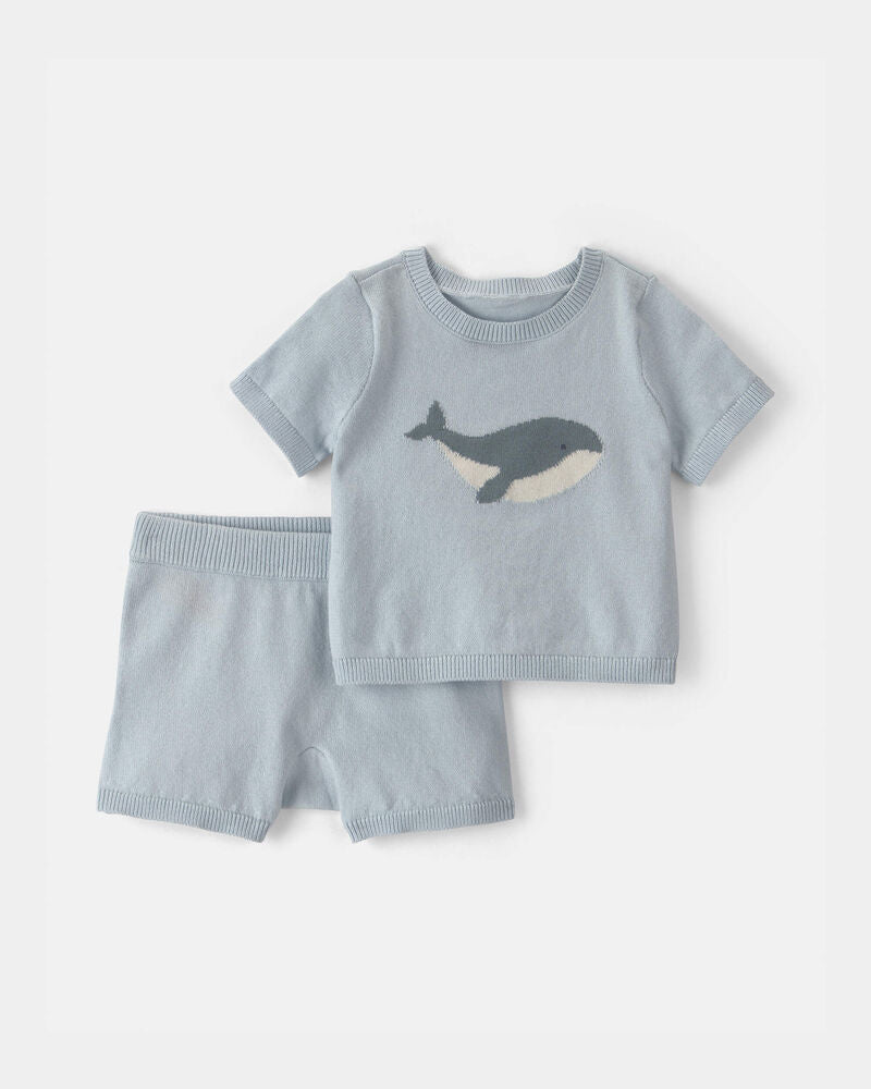 Carter's Baby 2-Piece Whale Short-Sleeve Sweater Top & Short Set - Blue