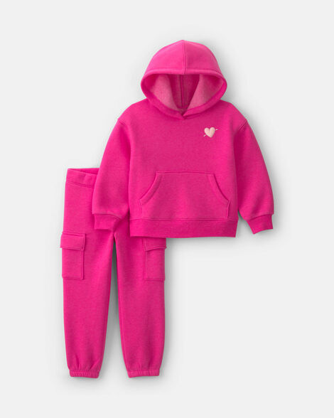 Carter's Baby Girl Heart Fleece Hoodie & Pant Set - Pink