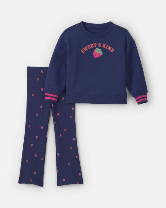 Carter's Baby Girl 2-Piece 'Sweet & Kind' Strawberry Long-Sleeve Top & Pant Set - Navy Blue