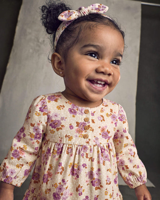 Oshkosh Baby Girl 2-Piece Floral Twill Long-Sleeve Dress - Cream