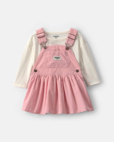 Oshkosh Baby Girl 2-Piece Polka Dots Corduroy Dress Set - Pink/Cream