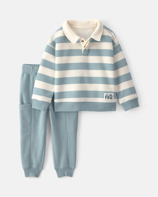 Carter's Baby Boy 2-Piece Striped Fleece Henley Top & Pant Set - Blue/White