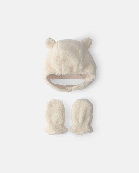 Carter's Baby Bear Teddy Fleece Hat & Mitten Set - Cream