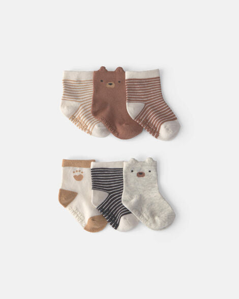 Carter's Baby Boy 6-Pack Bear Striped No Show Socks - Brown/Cream