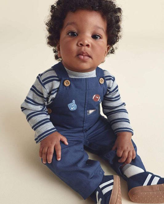 Carter's Baby Boy 2-Piece Striped Sports Thermal Overall Set - Navy
