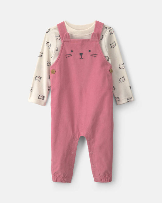Carter's Baby Girl 2-Piece Cat Corduroy Overall Set - Pink