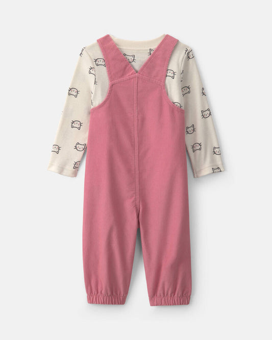 Carter's Baby Girl 2-Piece Cat Corduroy Overall Set - Pink