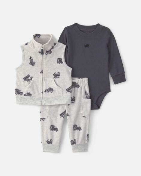 Carter's Baby Boy 3-Piece Construction Fleece Layering Set - Grey