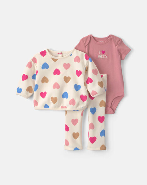 Carter's Baby Girl 3-Piece Heart 'I Love Daddy' Fleece Layering Set