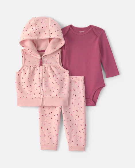 Carter's Baby Girl 3-Piece Heart Hooded Layering Set - Pink