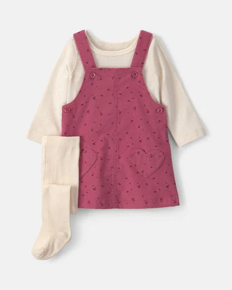 Carter's Baby Girl 3-Piece Heart Corduroy Long-Sleeve Dress Set - Pink/Cream