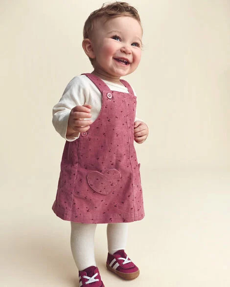 Carter's Baby Girl 3-Piece Heart Corduroy Long-Sleeve Dress Set - Pink/Cream