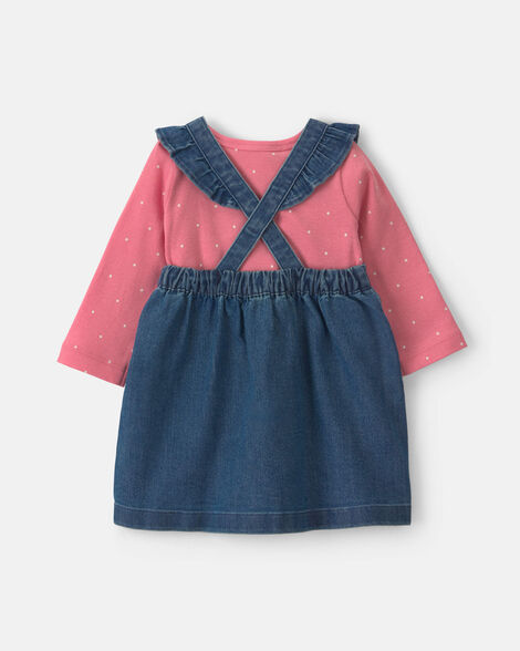 Carter's Baby Girl 3-Piece Polka Dot Chambray Long-Sleeve Dress Set - Pink/Indigo