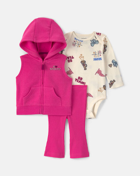 Carter's Baby Girl 3-Piece Sports Fleece Long-Sleeve Layering Set - Pink