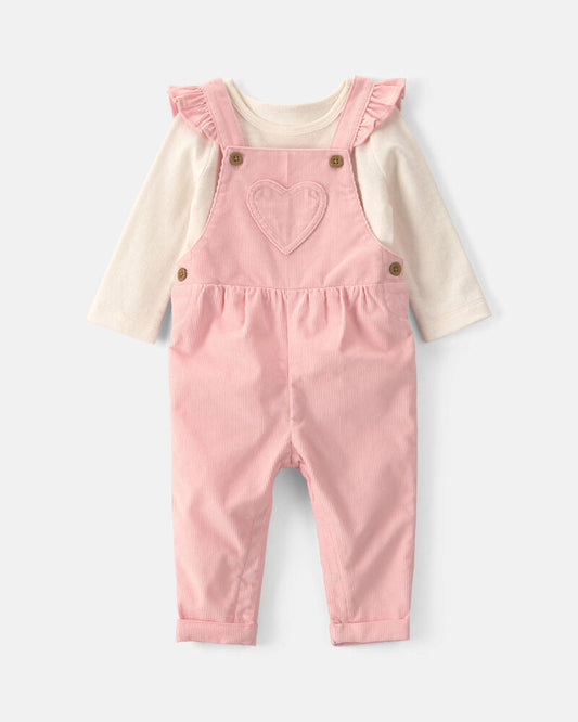 Carter's Baby Girl 2-Piece Heart Corduroy Overall Set - Pink