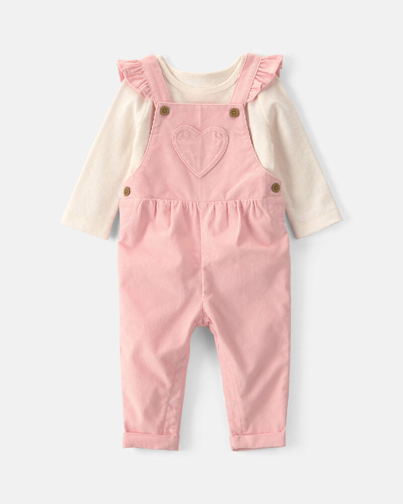 Carter's Baby Girl 2-Piece Heart Corduroy Overall Set - Pink