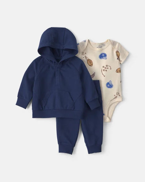 Carter's Baby Boy 3-Piece Football French Terry Layering Set - Navy Blue
