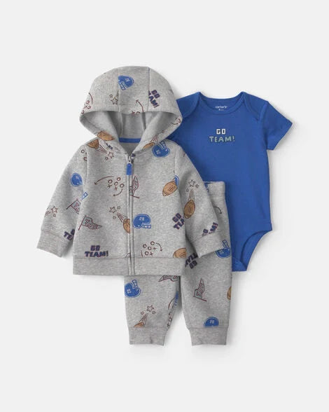 Carter's Baby Boy 3-Piece 'Go Team!' Football Fleece Layering Set - Grey/Blue