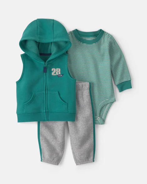 Carter's Baby Boy 3-Piece '28' Varsity Hooded Layering Set - Green