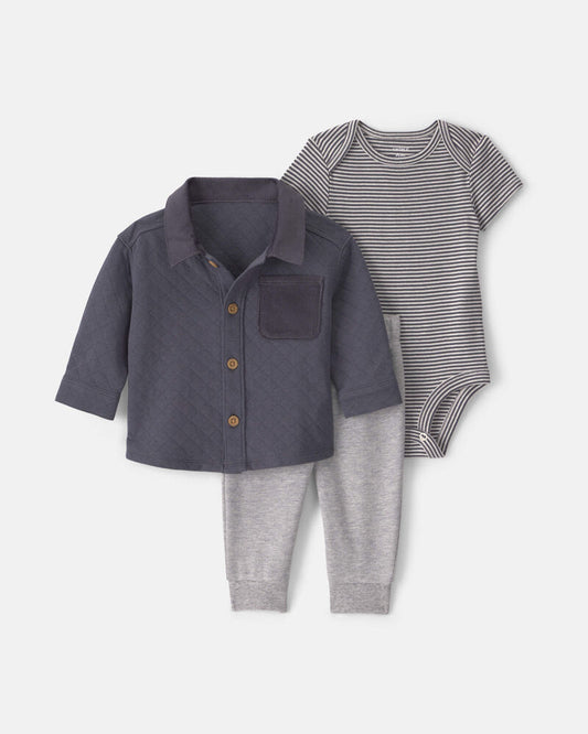 Carter's Baby Boy 3-Piece Quilted French Terry Layering Set - Grey