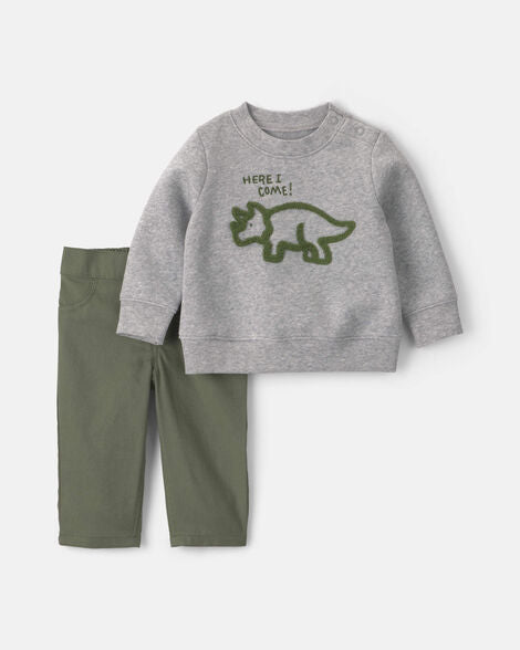 Carter's Baby Boy 2-Piece Dinosaur Fleece Pullover & Pant Set - Grey