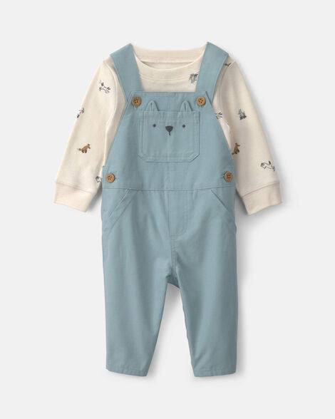 Carter's Baby Boy 2-Piece Wolf Long-Sleeve Overall Set - Blue/Cream