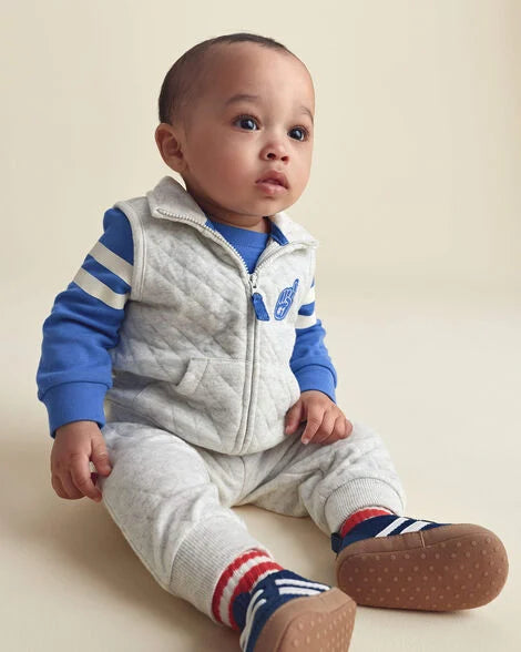 Carter's Baby Boy 3-Piece Varsity Quilted Layering Set - Grey/Blue