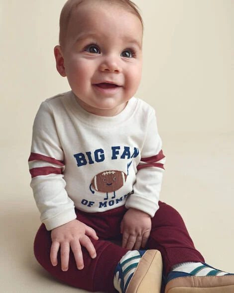 Carter's Baby Boy 2-Piece 'Big Fan Of Mommy' Football Long-Sleeve Bodysuit & Pant Set - Red/Cream
