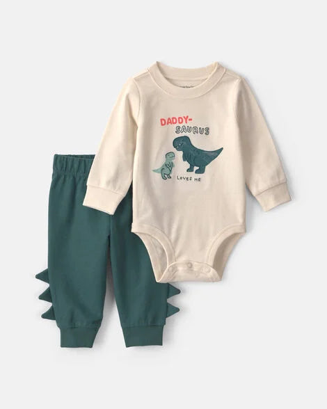 Carter's Baby Boy 2-Piece 'Daddy-saurus Loves Me' Long-Sleeve Bodysuit & Pant Set - Green/Cream