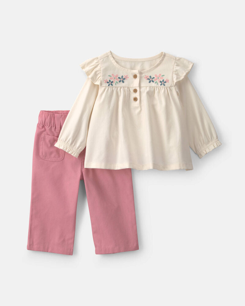 Carter's Baby Girl 2-Piece Floral Long-Sleeve Top & Pant Set - Pink/Cream