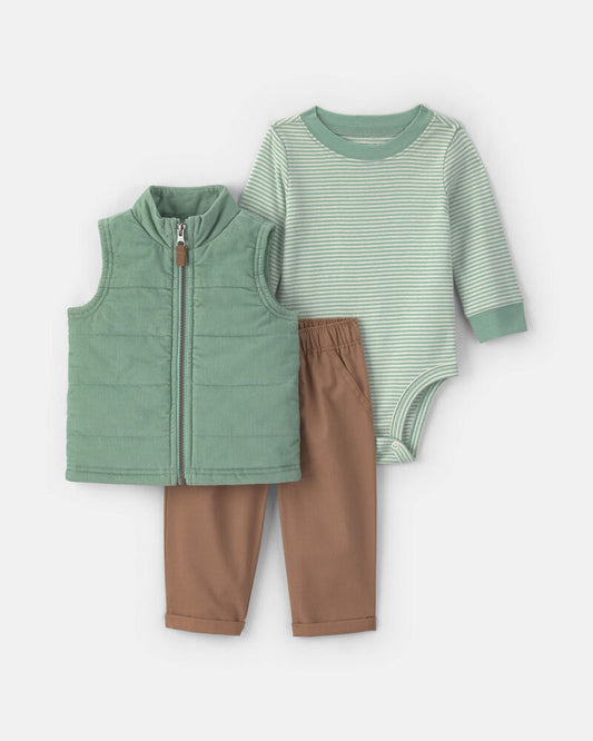 Carter's Baby Boy 3-Piece Corduroy Long-Sleeve Layering Set - Green/Brown