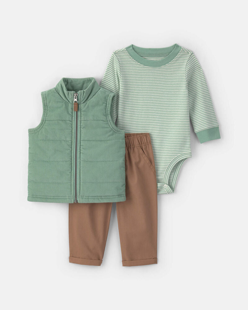 Carter's Baby Boy 3-Piece Corduroy Long-Sleeve Layering Set - Green/Brown