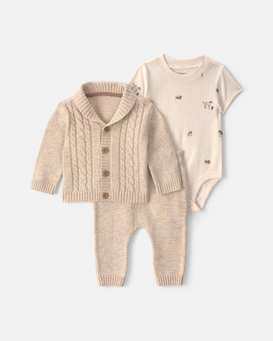 Carter's Baby Boy 3-Piece Cotton Sweater Layering Set - Cream