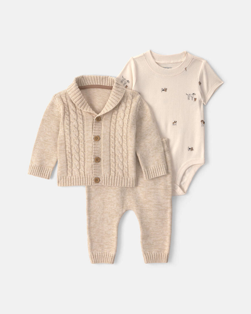 Carter's Baby Boy 3-Piece Cotton Sweater Layering Set - Cream