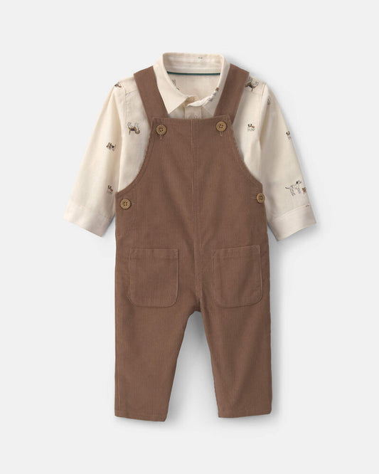 Carter's Baby Boy 2-Piece Twill Long-Sleeve Overall Set - Brown