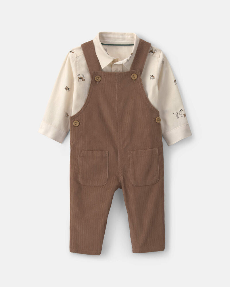 Carter's Baby Boy 2-Piece Twill Long-Sleeve Overall Set - Brown