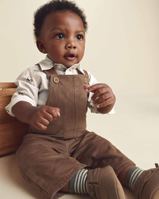 Carter's Baby Boy 2-Piece Twill Long-Sleeve Overall Set - Brown