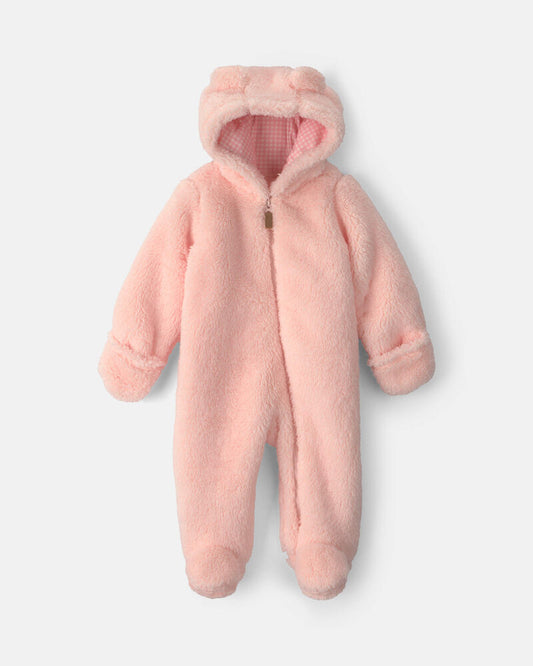 Carter's Baby Girl Bear Teddy Fleece Long-Sleeve Jumpsuit - Pink