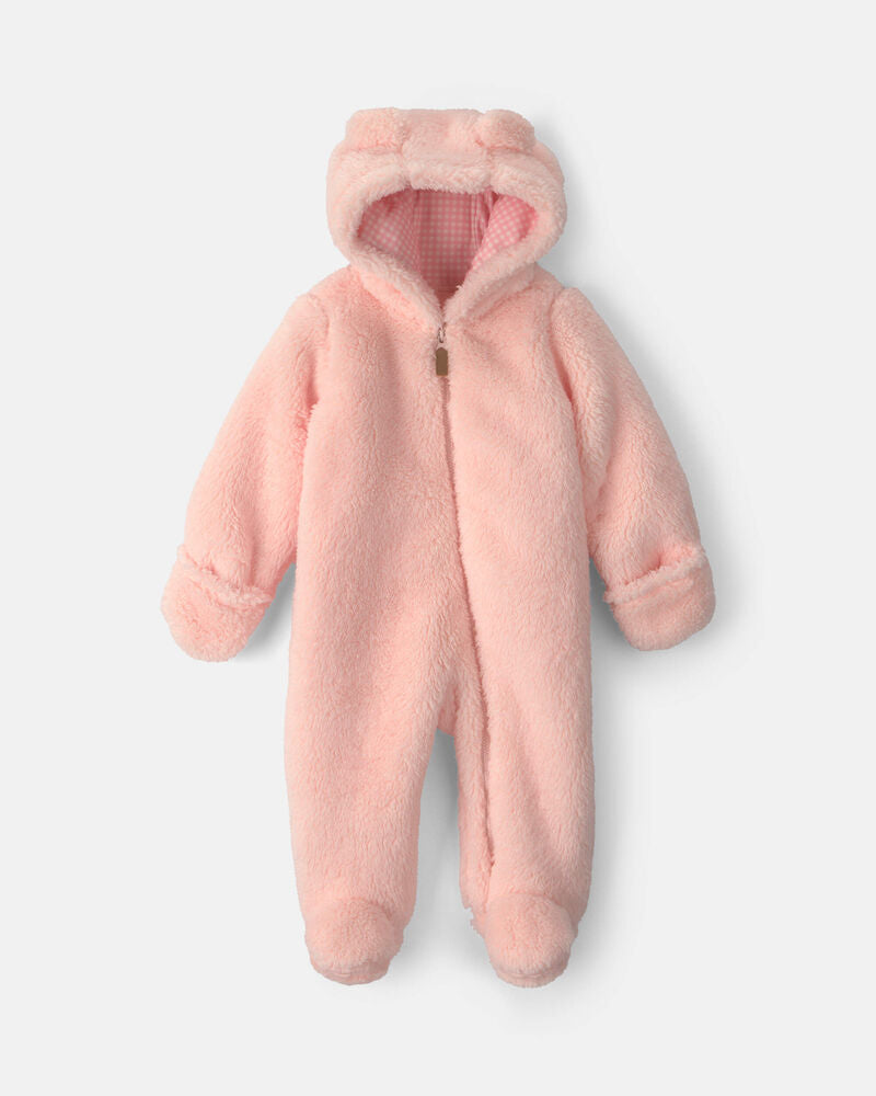 Carter's Baby Girl Bear Teddy Fleece Long-Sleeve Jumpsuit - Pink