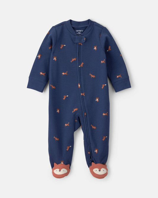 Carter's Baby Boy Fox 100% Cotton 2-Way Zip Sleeper - Navy Blue
